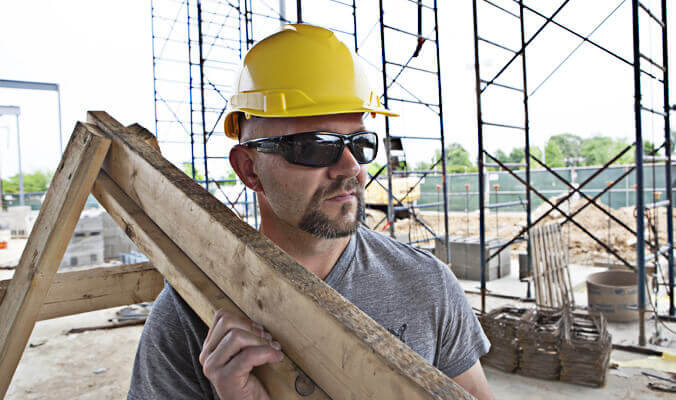 Construction worker wearing comfortable safety glasses