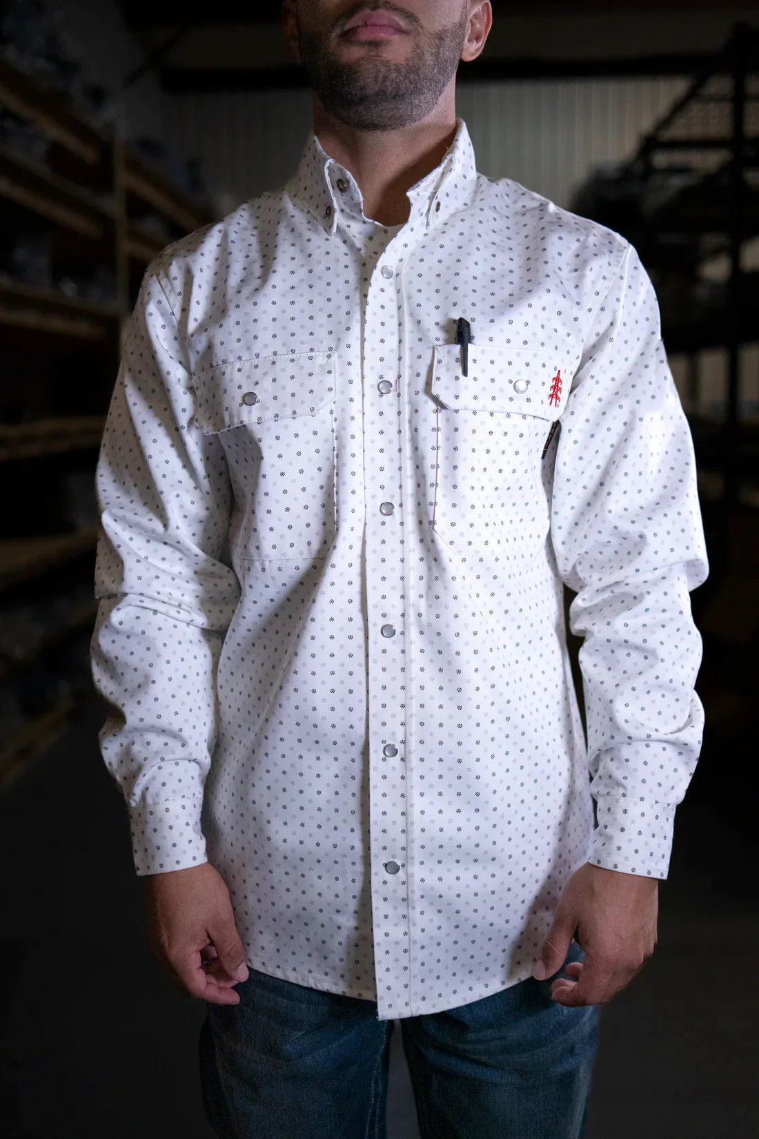 Static FR Flame-Resistant Pearl Snap Work Shirt - Phantom White