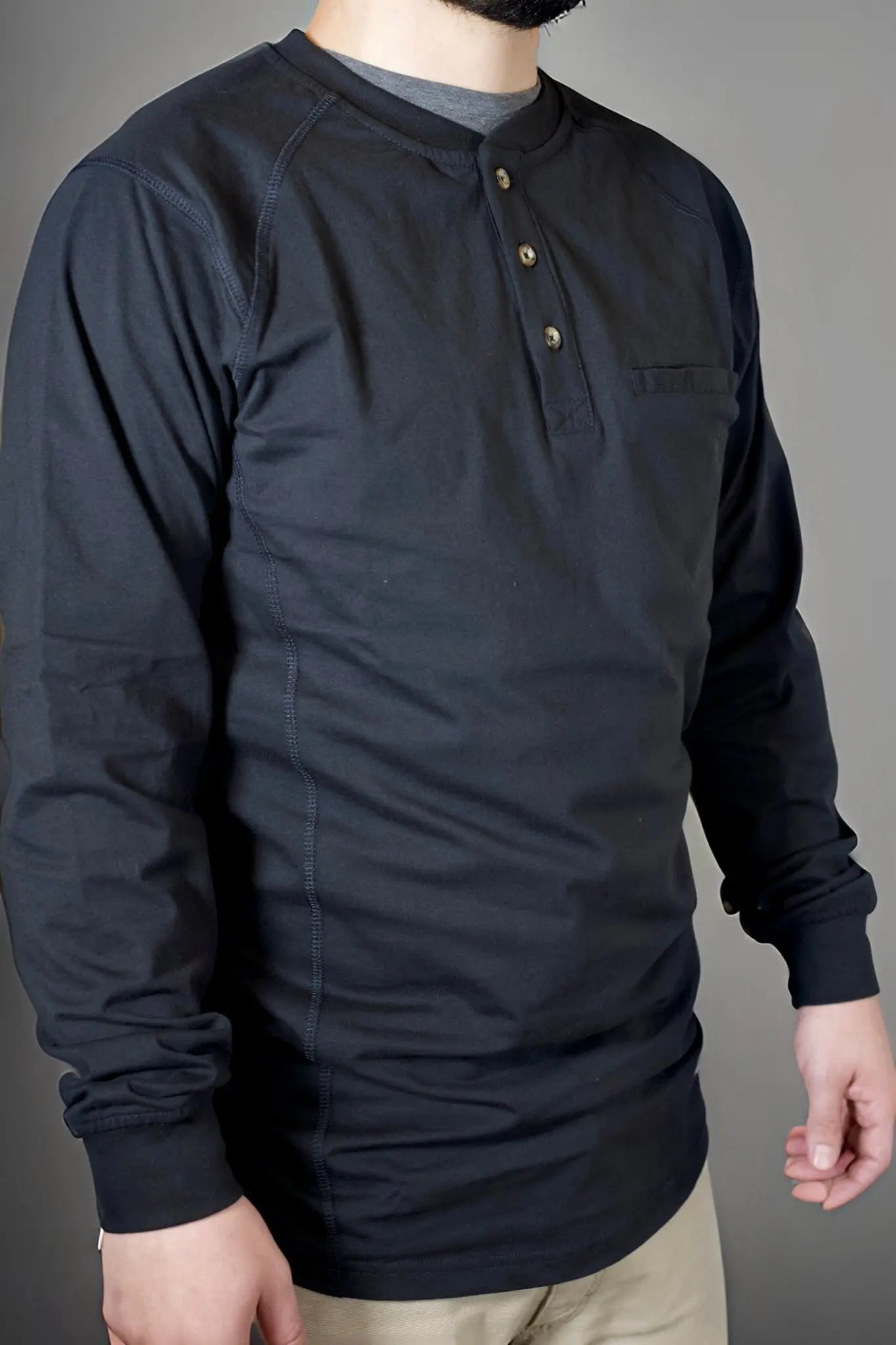 Static FR Flame-Resistant Shirt 3-Button Henley - Black-Safety Glasses USA-7