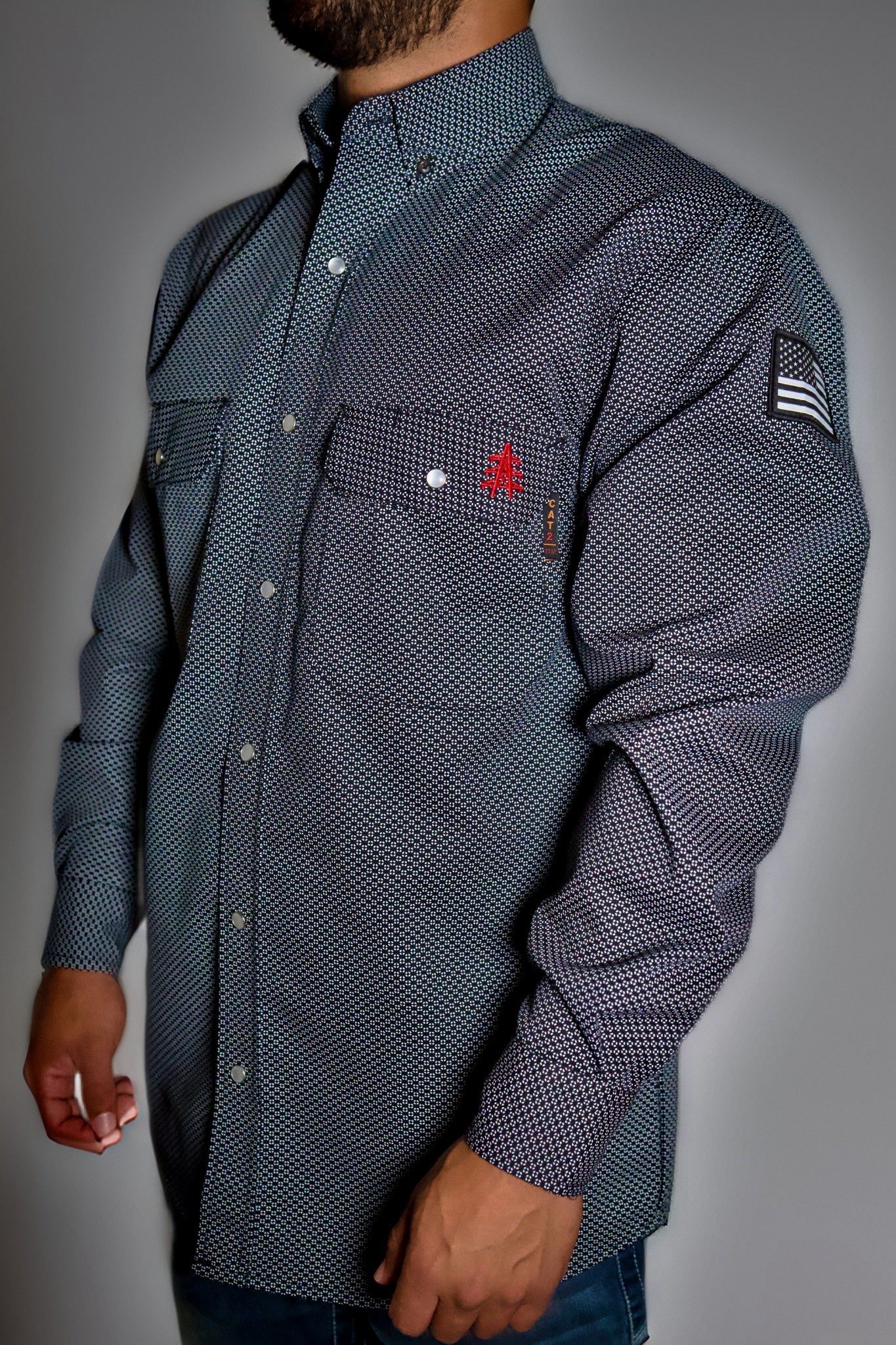Static FR Flame-Resistant Work Shirt Pearl Snap - Shadow Black-Safety Glasses USA-2