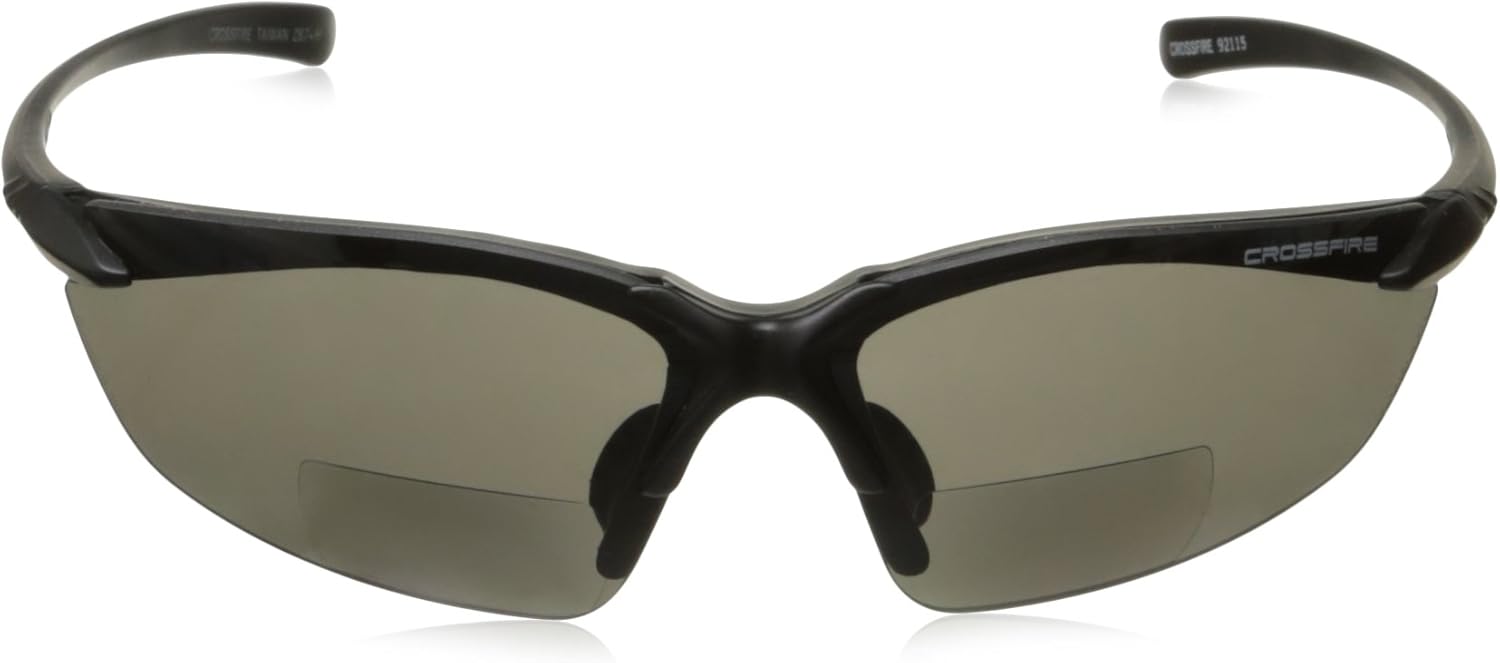 Crossfire Sniper Bifocal Safety Glasses Black Frame with Smoke Lenses Front View