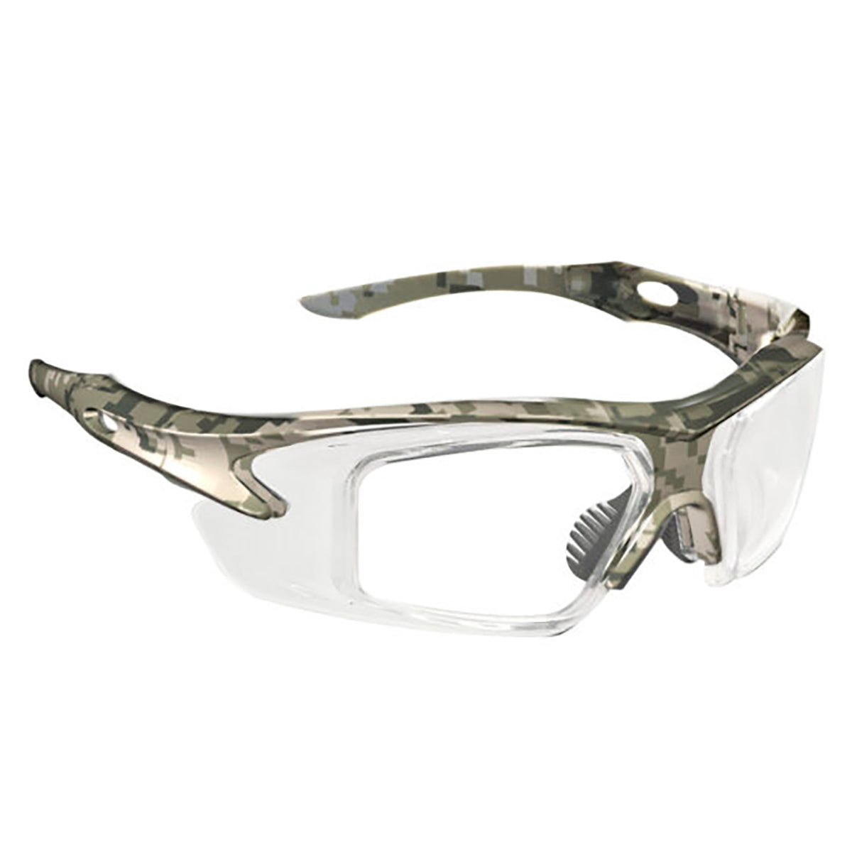 ArmouRx 6011 prescription safety glasses in camo plastic, full-rim wraparound design with clear lenses.