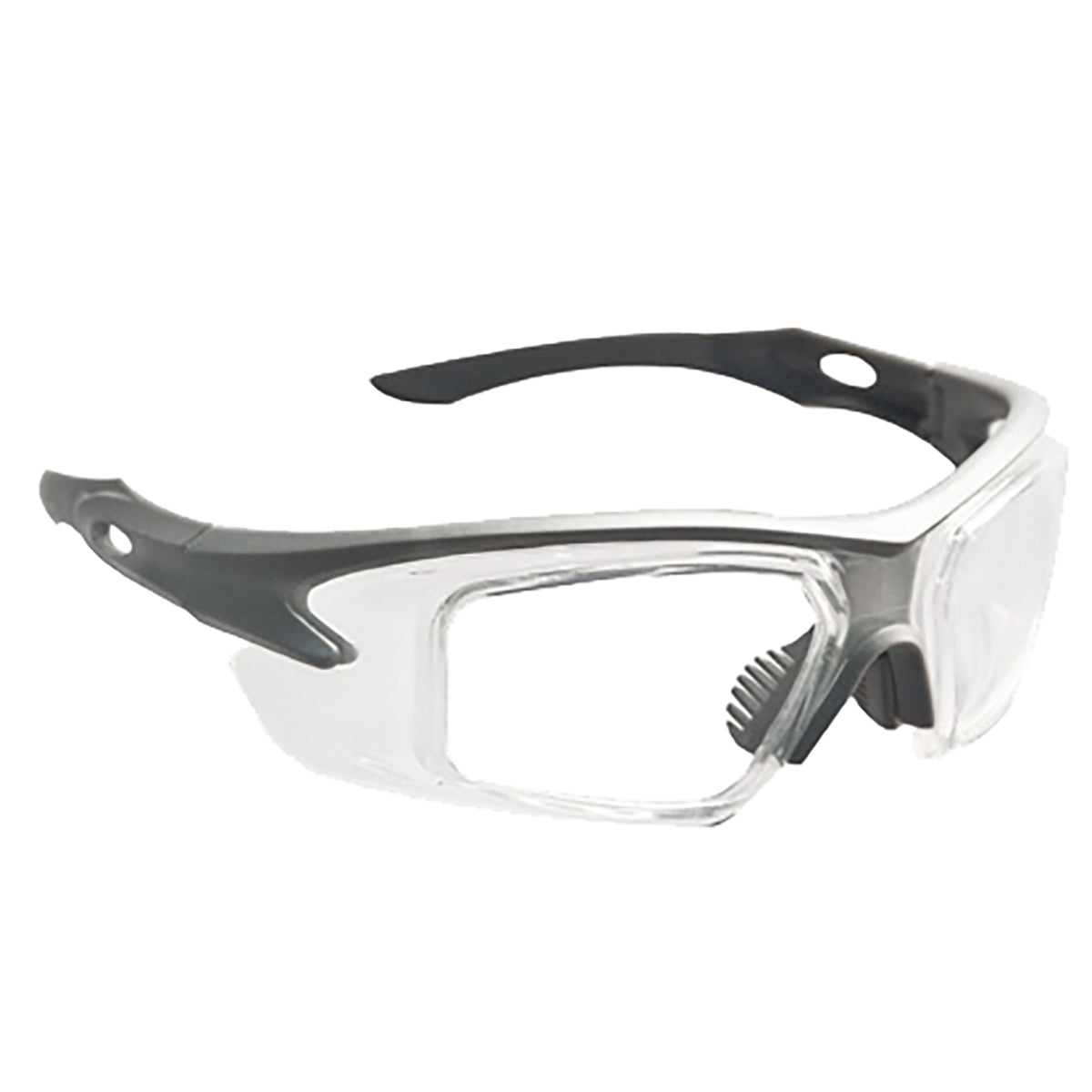 ArmouRx 6011 gray plastic wraparound prescription safety glasses with clear lenses.