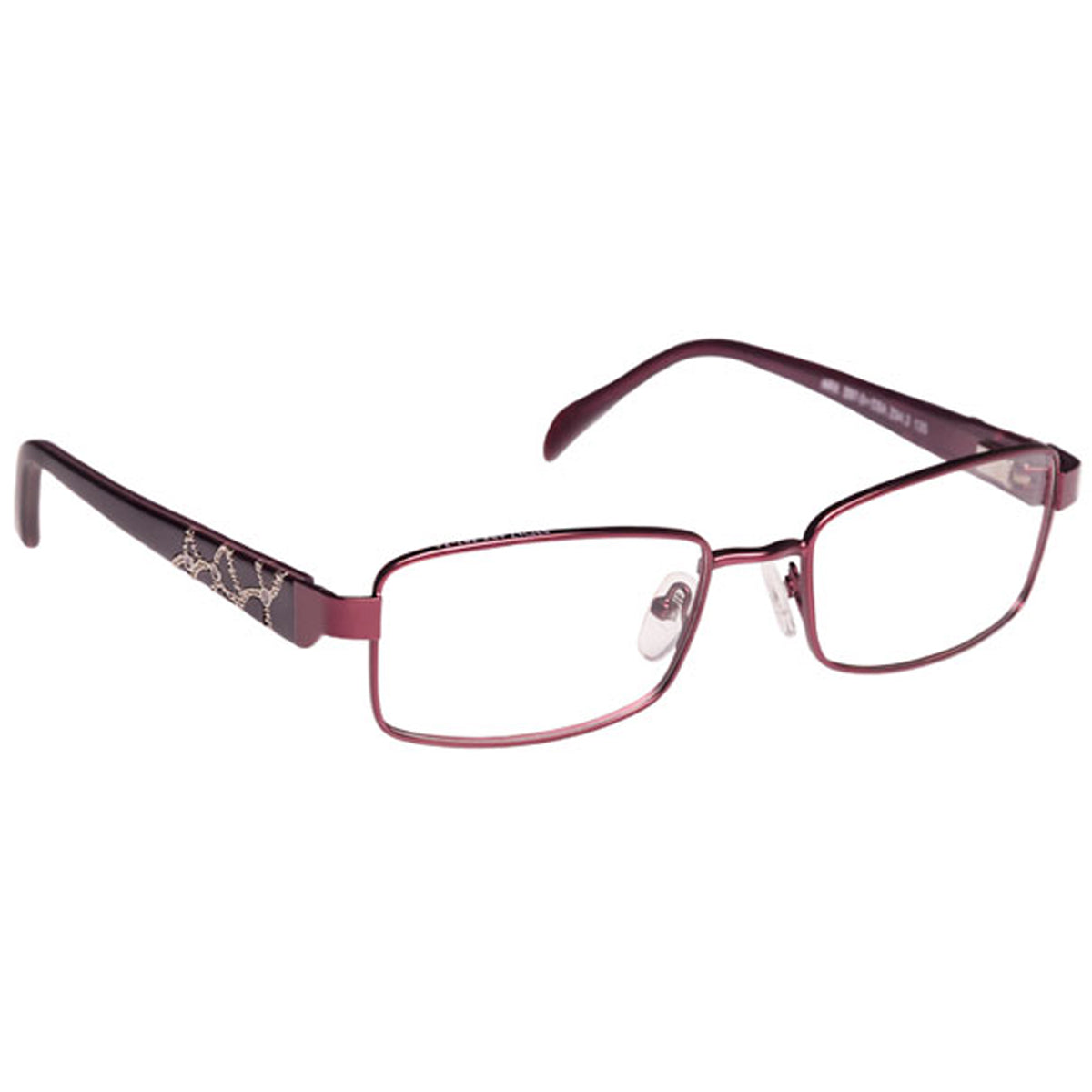 ArmouRx 7008 women's purple metal full-rim prescription safety glasses with decorative temples.