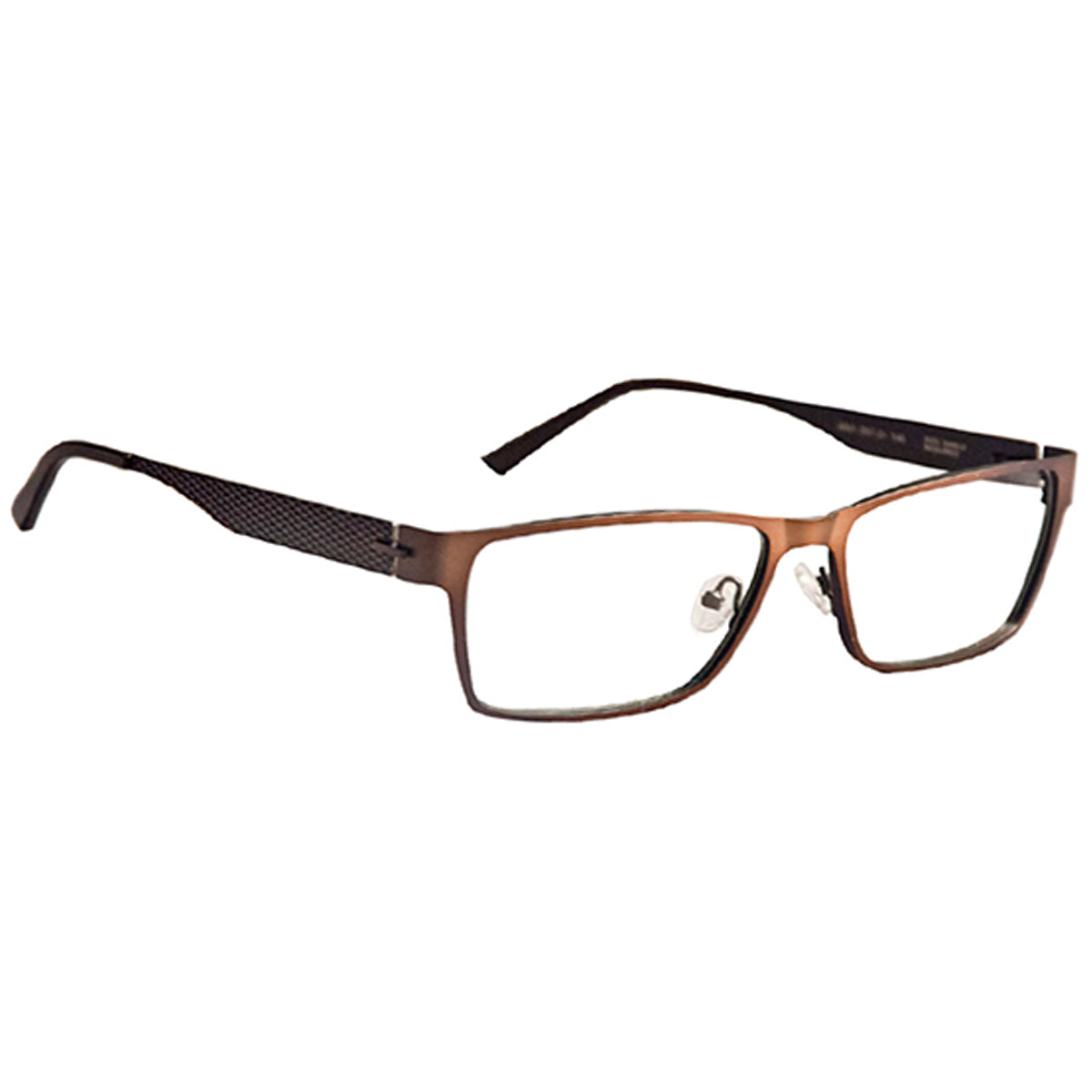 ArmouRx 7100 prescription safety glasses, brown metal, full-rim rectangle frame with textured temples.