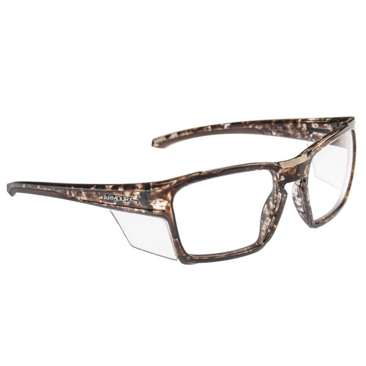 ArmouRx 7502 brown plastic prescription safety glasses with integrated side shields.