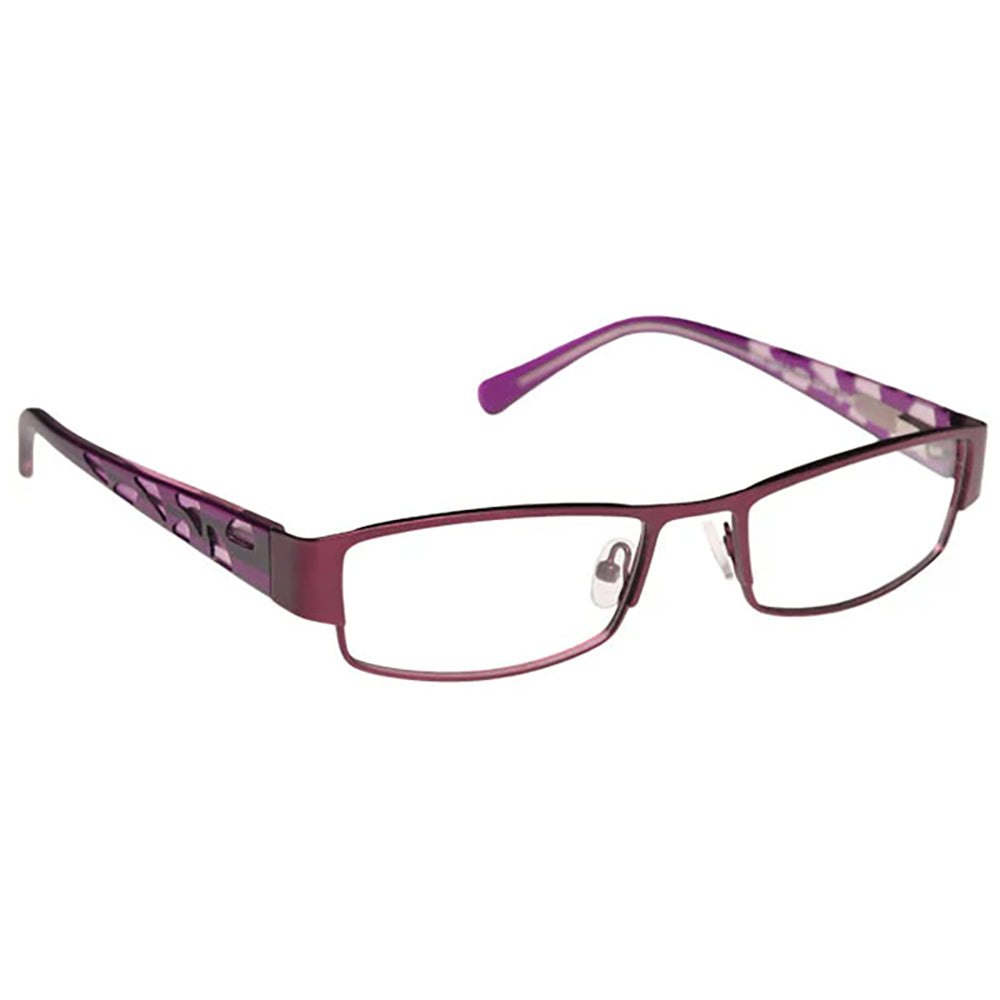 ArmouRx 7017 purple plastic prescription safety glasses with rectangular frames and patterned temples.