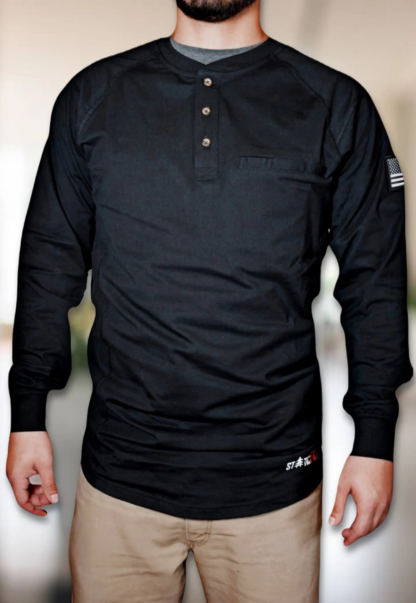 Static FR Flame-Resistant Shirt 3-Button Henley - Black-Safety Glasses USA-5