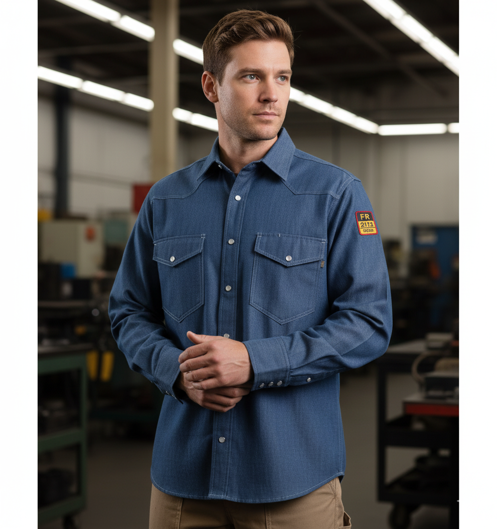Just in Trend Flame-Resistant FR Denim Shirt 100% Cotton
