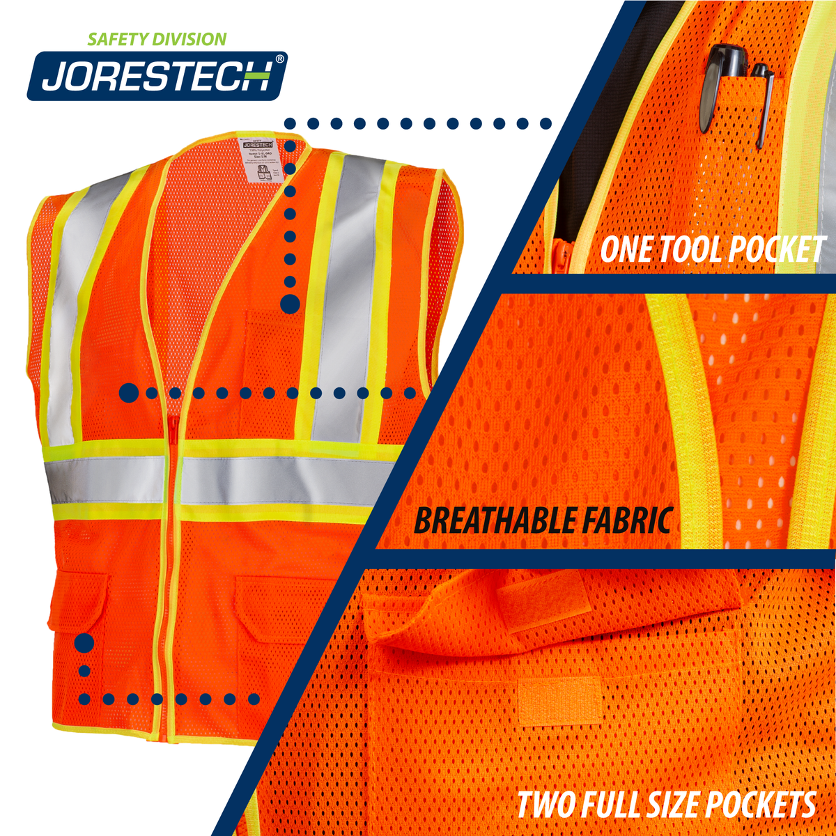 Jorestech Hi-Vis Two-Toned Mesh Safety Vest with 2” Reflective Strips and Pockets