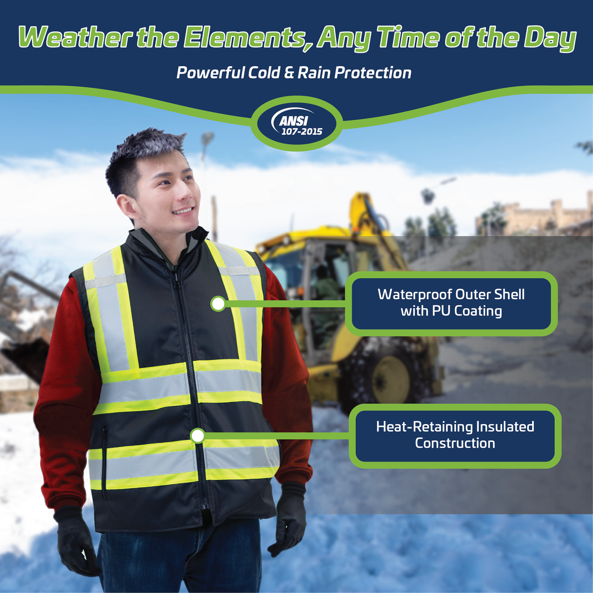 Jorestech Hi-Vis Yellow/Black Reversible Insulated Safety Vest with Reflective Strips