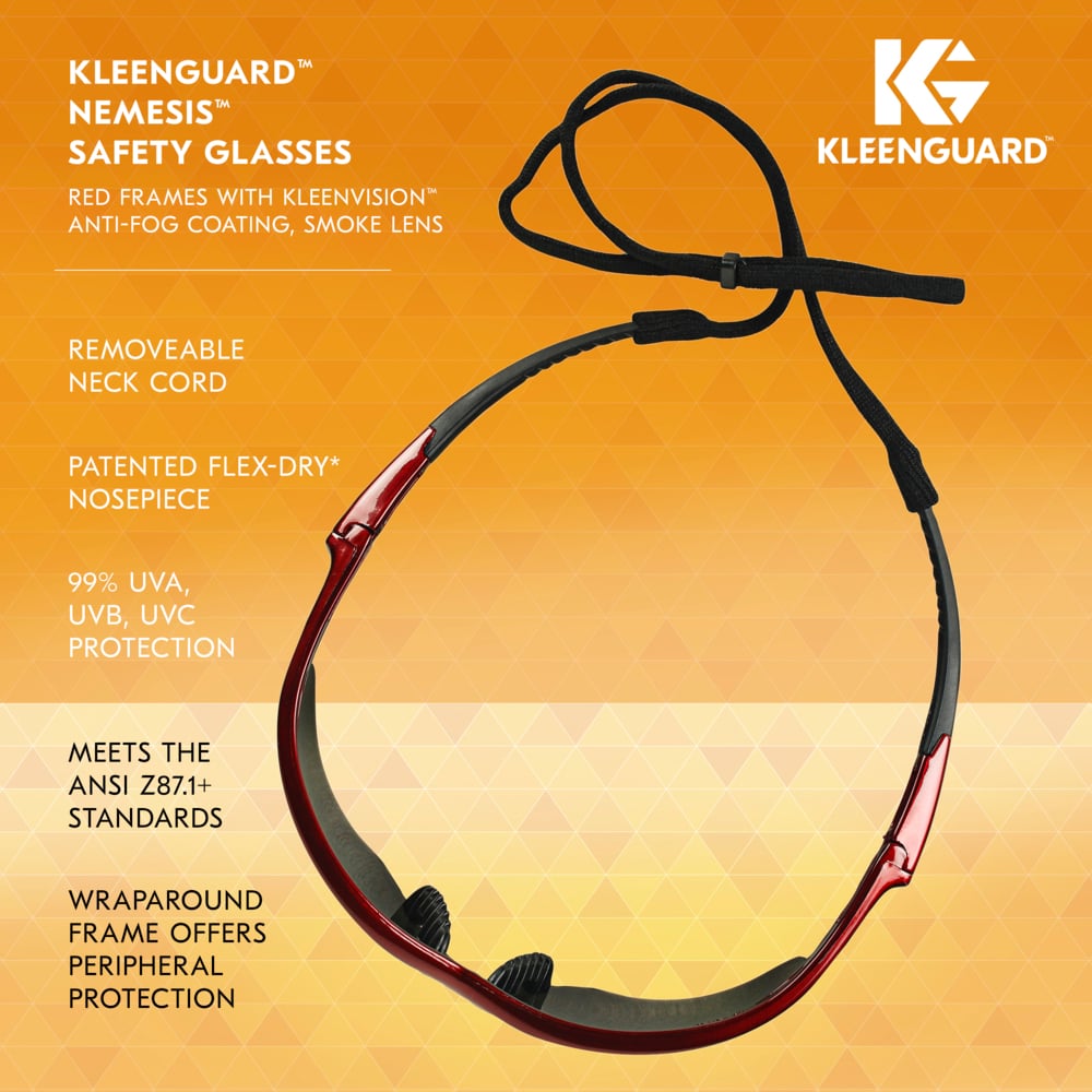 KleenGuard Nemesis Inferno Safety Glasses 22611 with Smoke Anti-Fog Lenses Key Features List