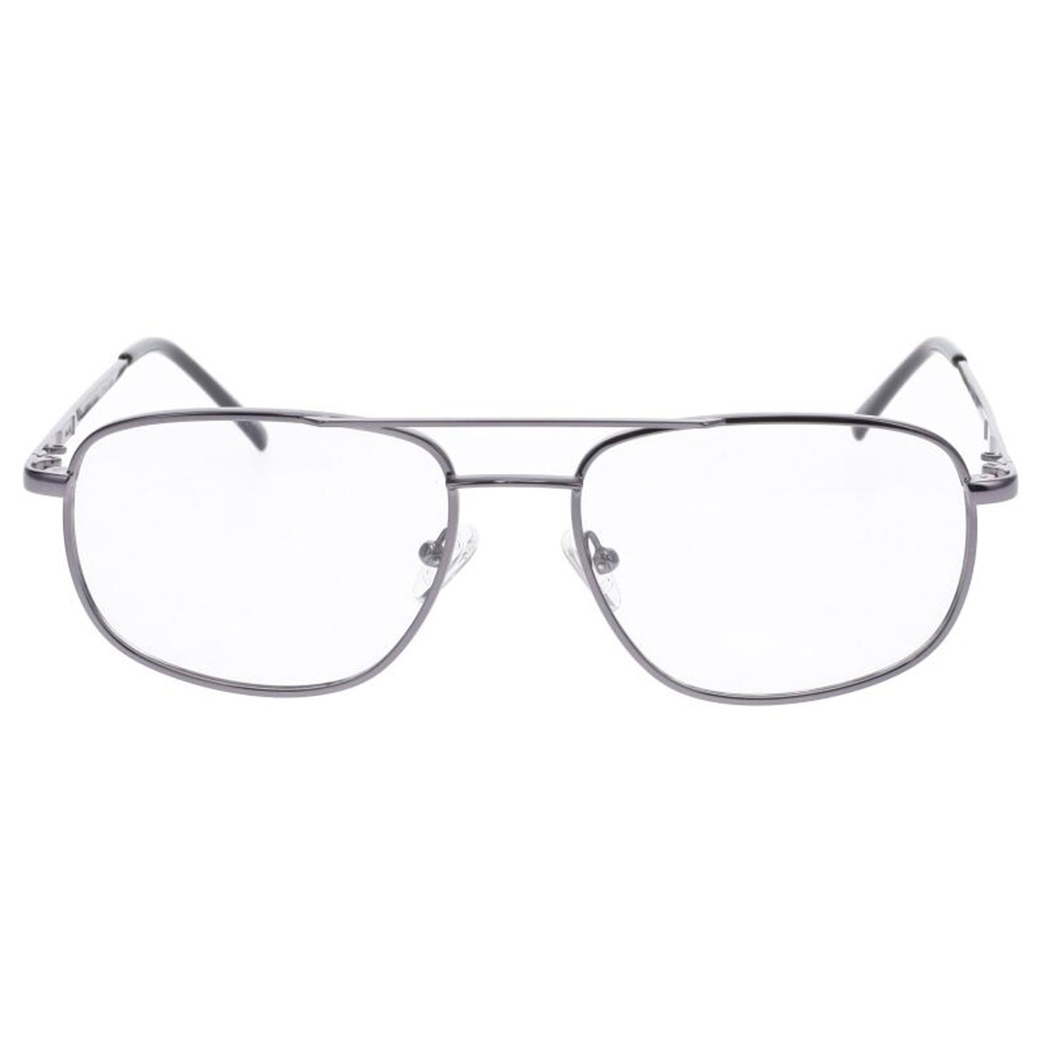 Gunmetal OnGuard OG071EZ prescription safety glasses with clear lenses, full-rim rectangular frame, and side shields, ANSI Z87.1 certified.