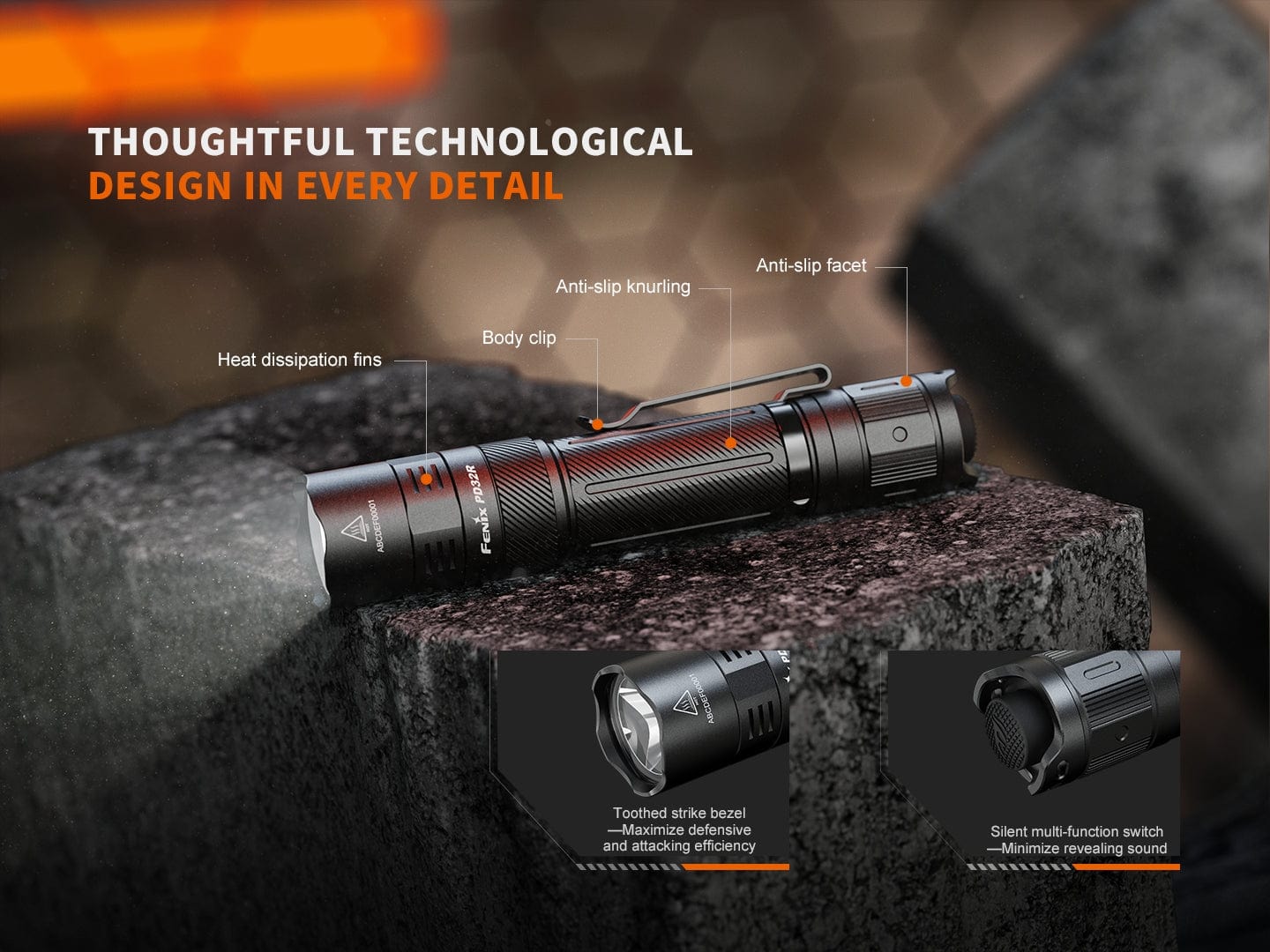 Fenix PD32R Rechargeable Silent Switch LED Flashlight-sku-48300746899752-Safety Glasses USA-4