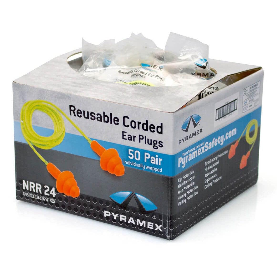 Pyramex RP3001 Reusable Corded Earplugs NRR-25 (50-Pr Box) - box open