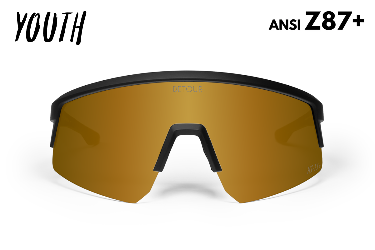 Detour Surge Youth Safety Sunglasses with Matte Black Frame and 24K Gold Lens-Safety Glasses USA