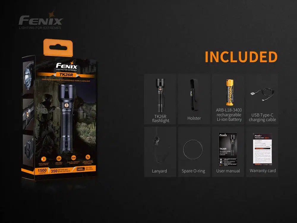 Fenix TK26R Tactical LED Flashlight - 1500 Lumens-sku-44858588692776-Safety Glasses USA-14