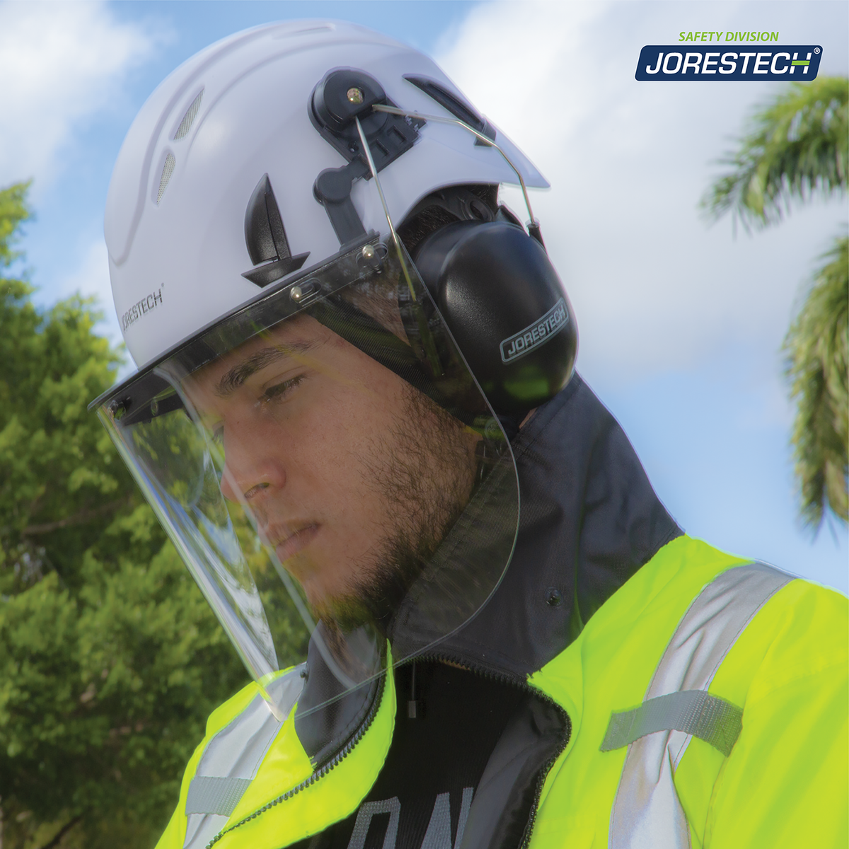 Jorestech Safety Helmet System with Polycarbonate Face Shield and Earmuffs