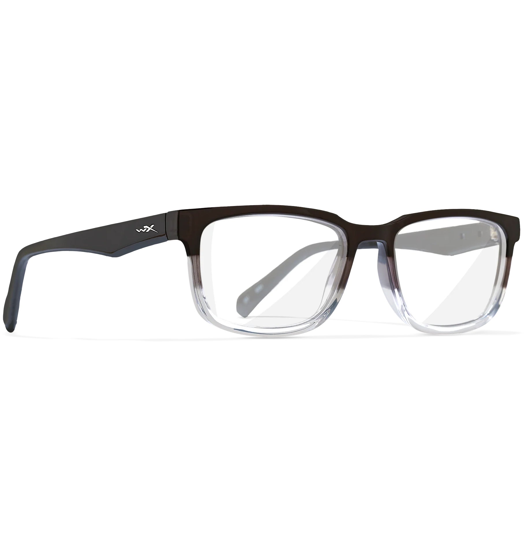 Wiley X Judge prescription safety glasses with a black and clear Triloid nylon frame.