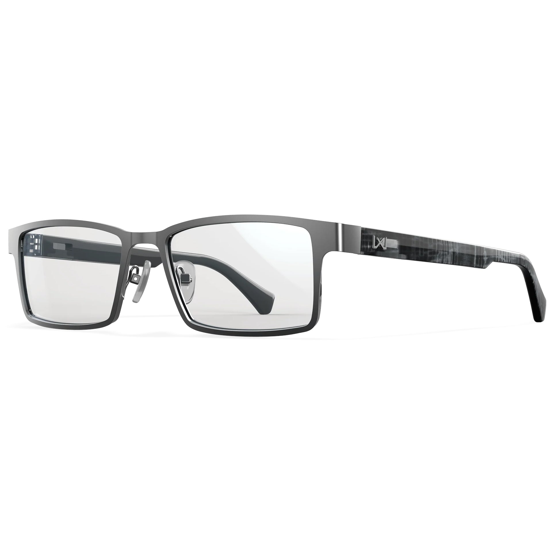 Wiley X TIG Worksight prescription safety glasses in blue/gunmetal with clear lenses and patterned temples.
