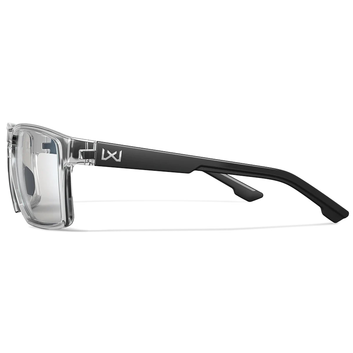 Wiley X Founder Worksight clear safety glasses with black temples and removable side shields.