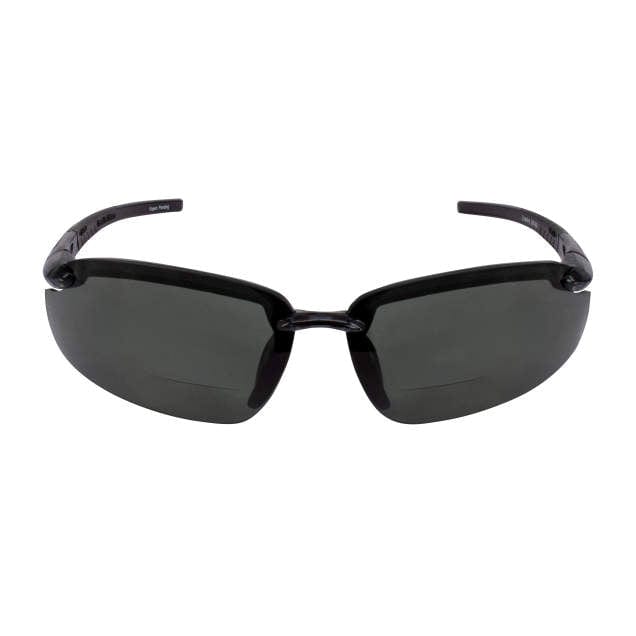 Crossfire ES5 Bifocal Safety Glasses with Crystal Black Frame and Polarized Smoke Lens Front View