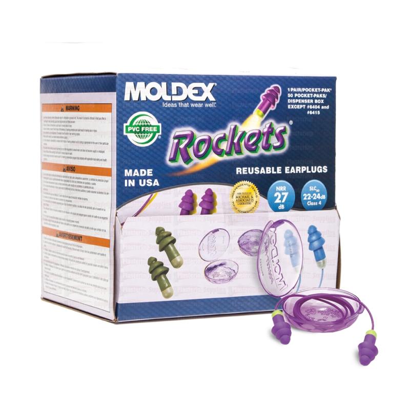 Moldex Rockets 6405 Reusable Corded Earplugs Box of 50 Pairs