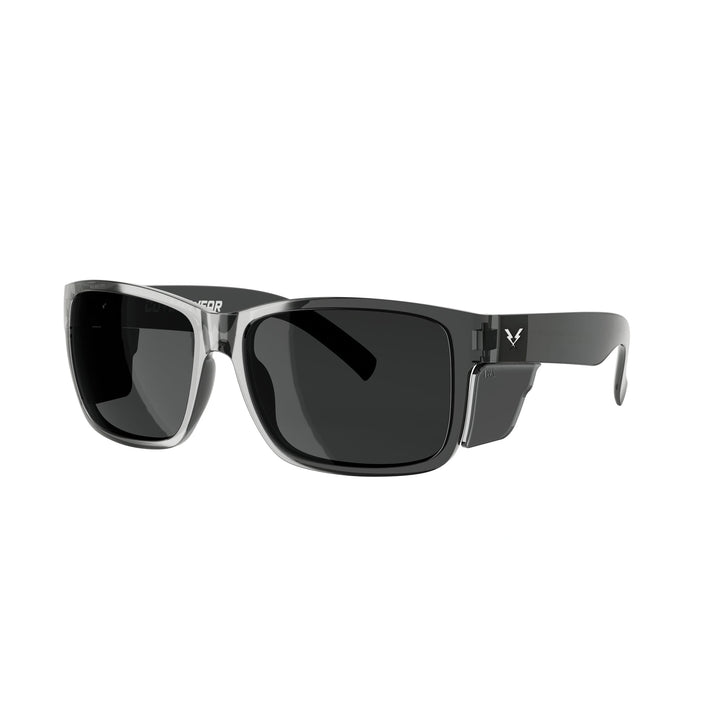 CO Eyewear Oiler Z87+ Safety Glasses with Gray Frame and Smoke Lenses Front Left