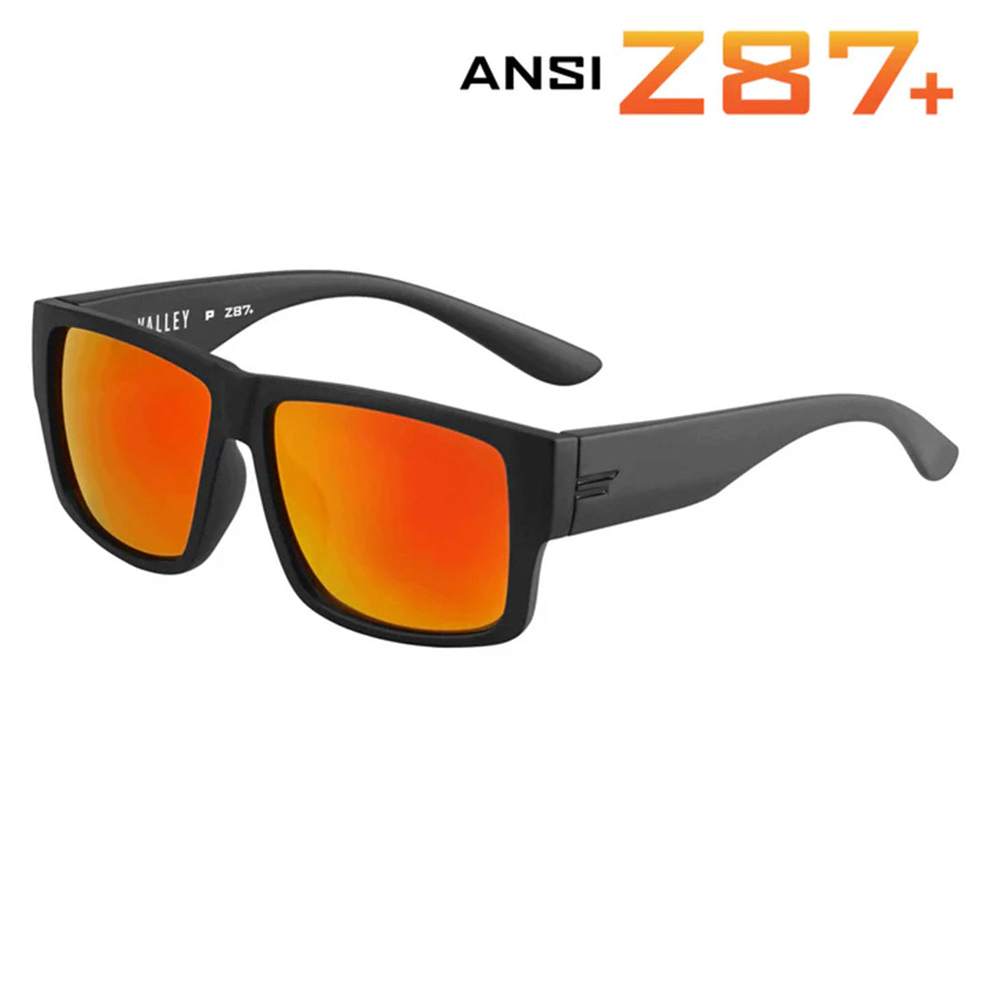 TOROE VALLEY ANSI Z87+ Polarized Safety Glasses-Z87-VALLEY-MBLK-B-RED-Fire Red Mirror Lens-2