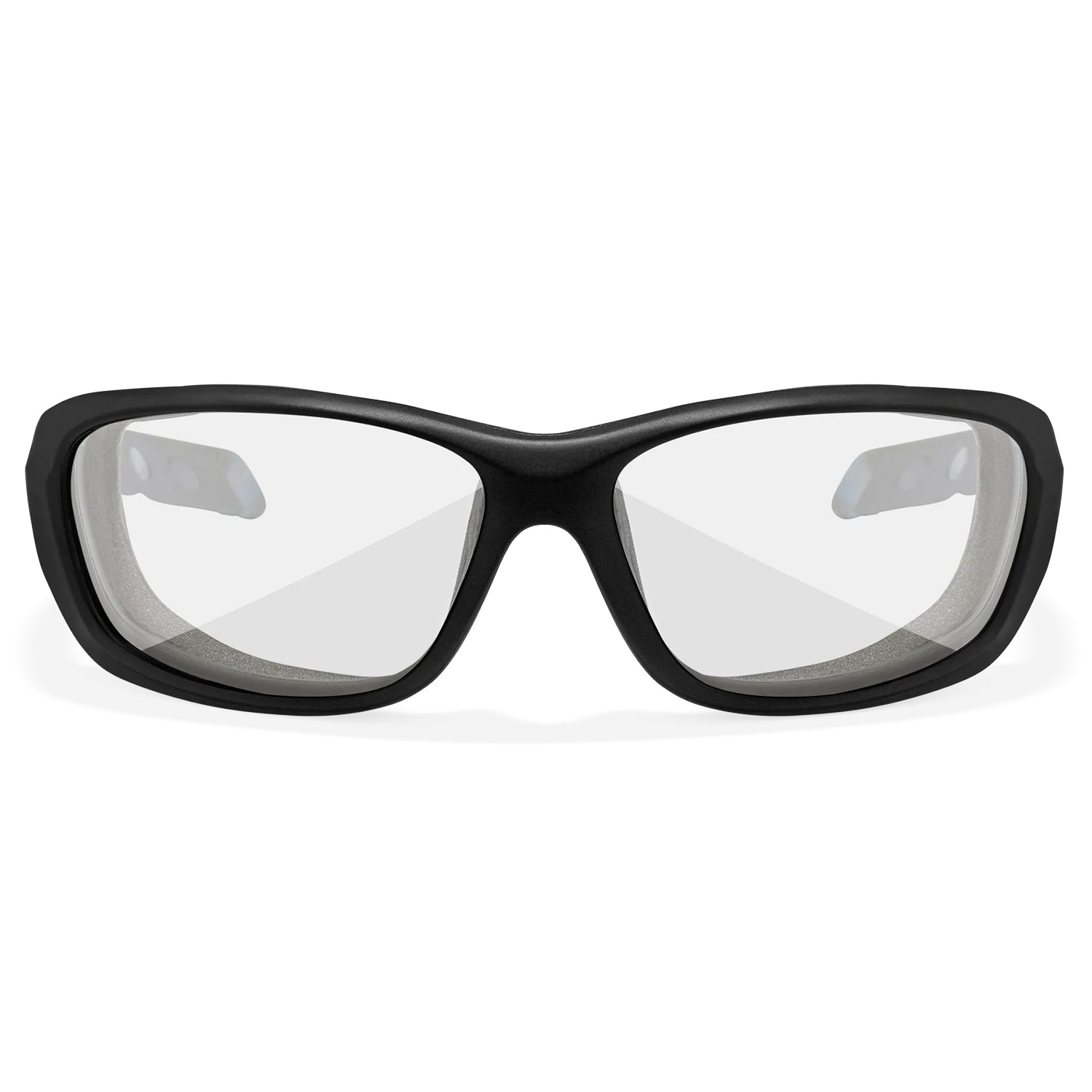 Black Wiley X Gravity prescription safety glasses with clear lenses, ANSI Z87.1 certified.