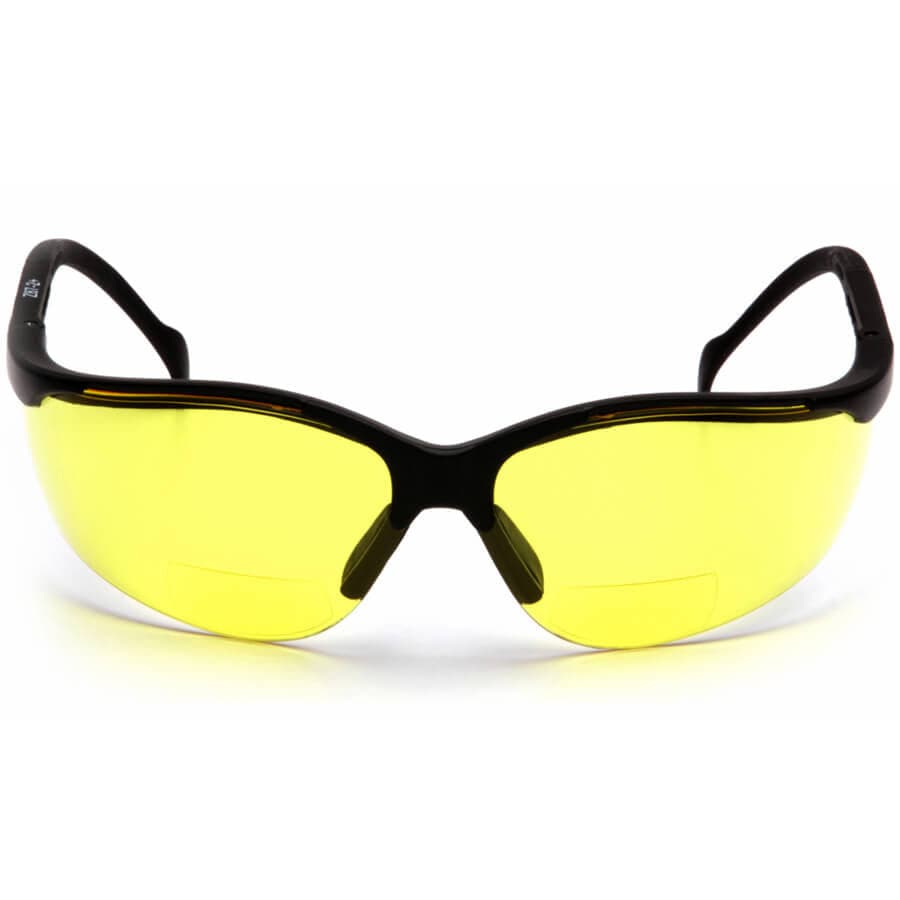 Pyramex Venture II Bifocal Safety Glasses with Black Frame and Amber Lens - Front