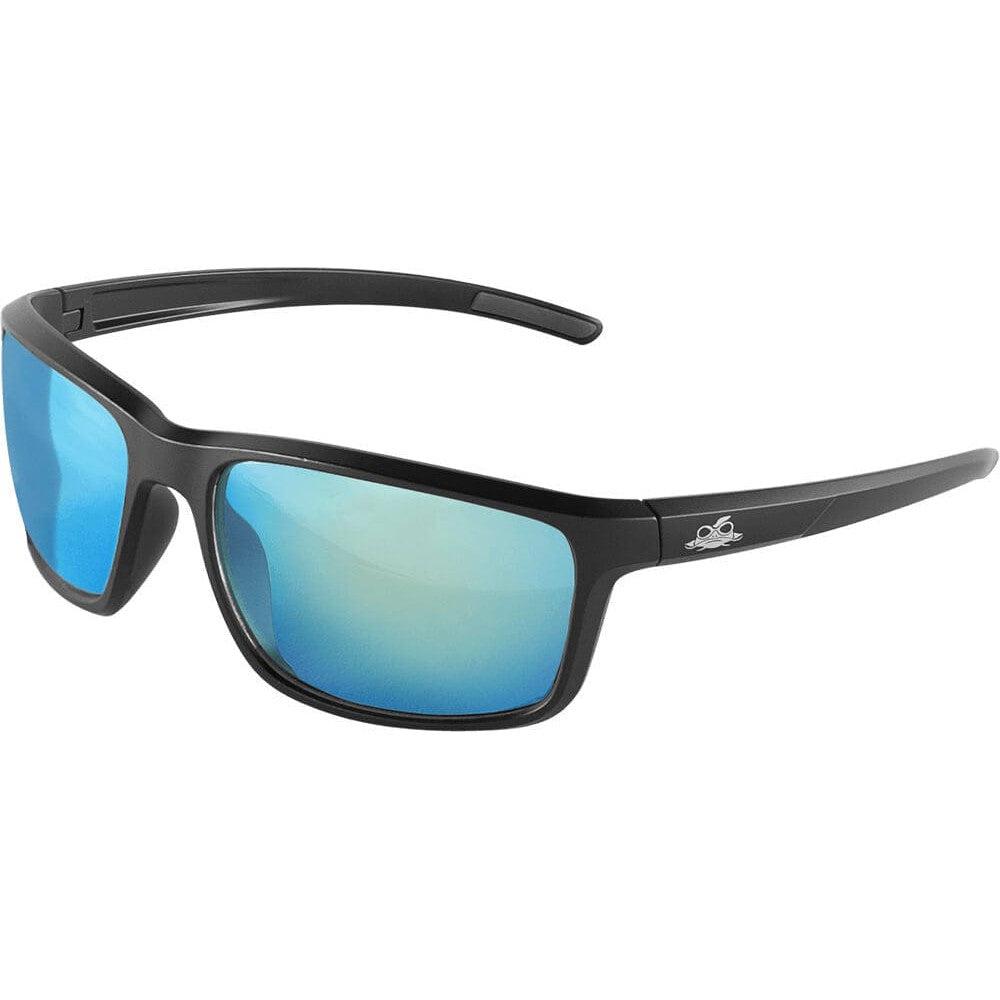 Bullhead Pompano Safety Glasses with Black Frame and Polarized Blue Mirror Anti-Fog Lens BH2769PFT