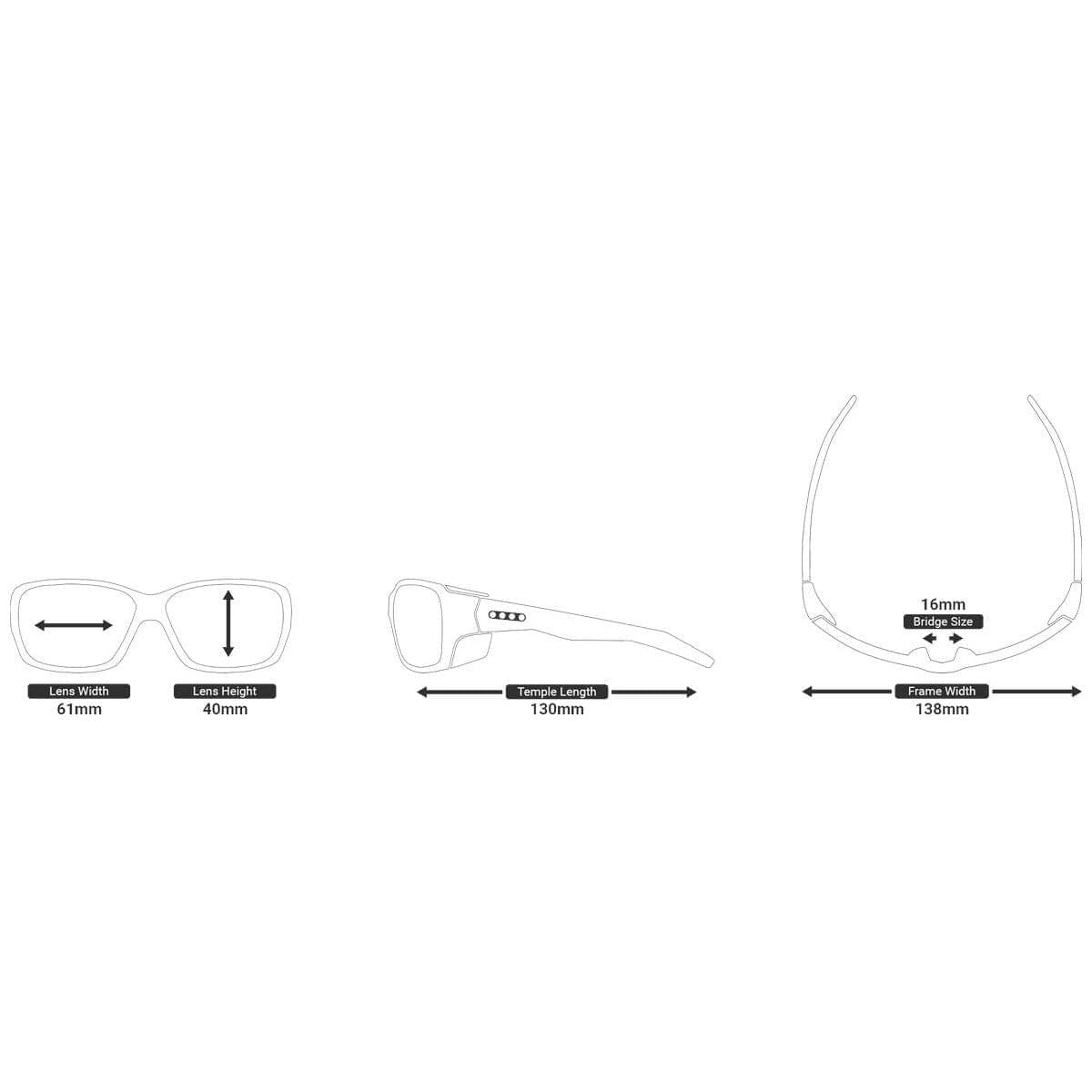EnChroma Summit Color Blind Safety Glasses with Cx3 Outdoor Sun Lens Cx3-SN-SUM-BK-PL - Measurements
