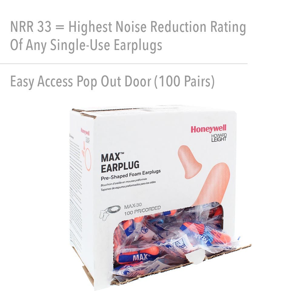 Howard Leight Max-30 Corded Earplugs Box