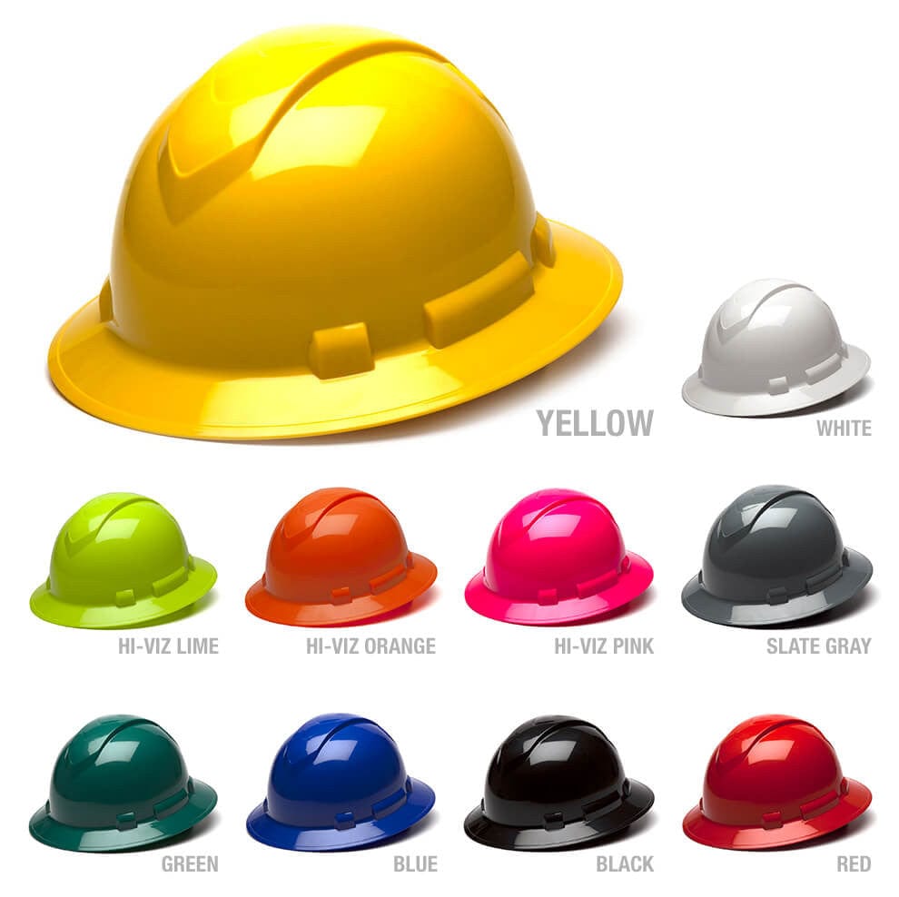 Pyramex Ridgeline Full Brim Hard Hat with 4-Point Ratchet Suspension