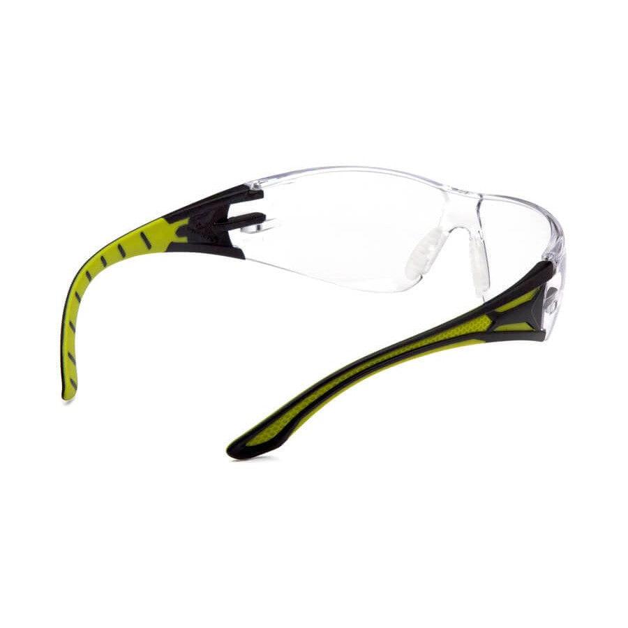 Pyramex Endeavor Plus Safety Glasses with Black/Green Temples and Clear Lens - Back