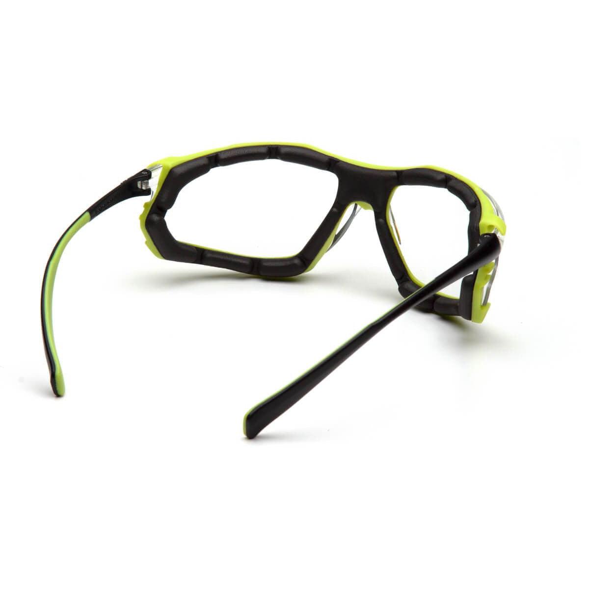 Pyramex Proximity Safety Glasses with Black/Lime Frame and Clear H2MAX Anti-Fog Lens - Back View