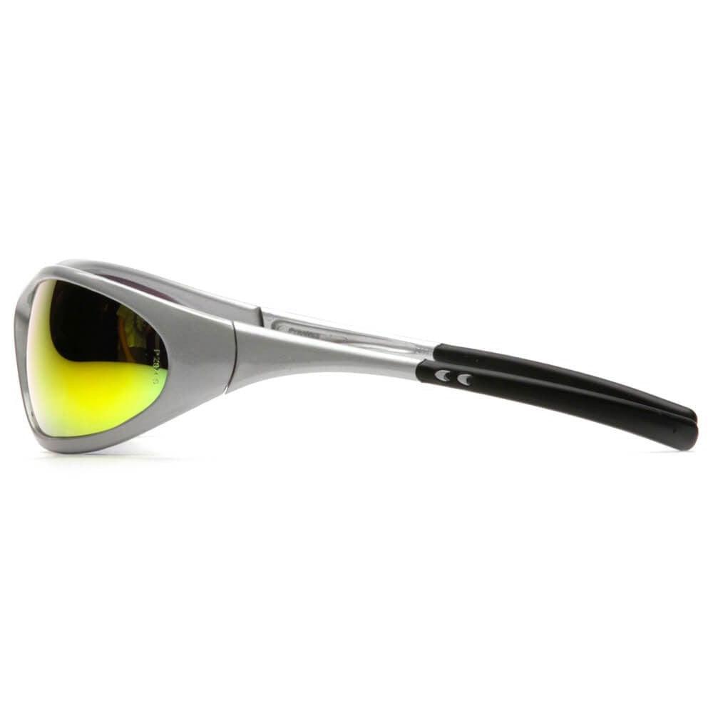 Pyramex Zone 2 Safety Glasses with Silver Frame and Ice Orange Mirror Lens - Side