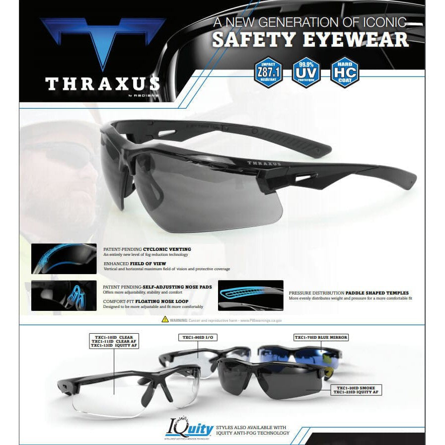 Radians Thraxus Safety Glasses with Blue Mirror Lens TXC1-70ID - Key Features