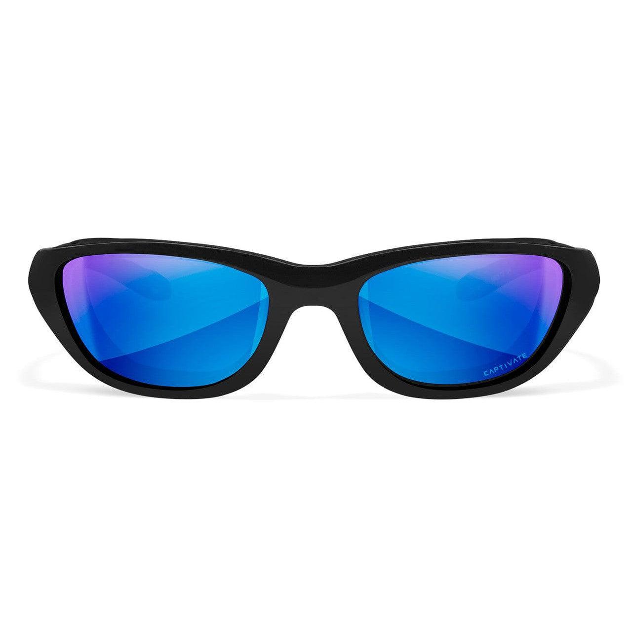 Wiley X AirRage Safety Glasses with Gloss Black Frame and Captivate Polarized Blue Mirror Lens 692 - Front View