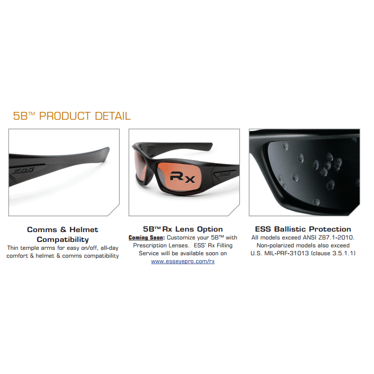 ESS 5B Ballistic Sunglasses Black Frame Copper Lenses EE9006-02 Features