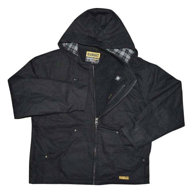 DeWalt DCHJ076ABD1 Unisex Heated Heavy Duty Work Coat With Battery & Charger Front View With Heat Controls