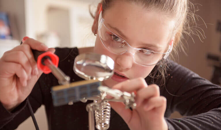 Student wearing safety glasses