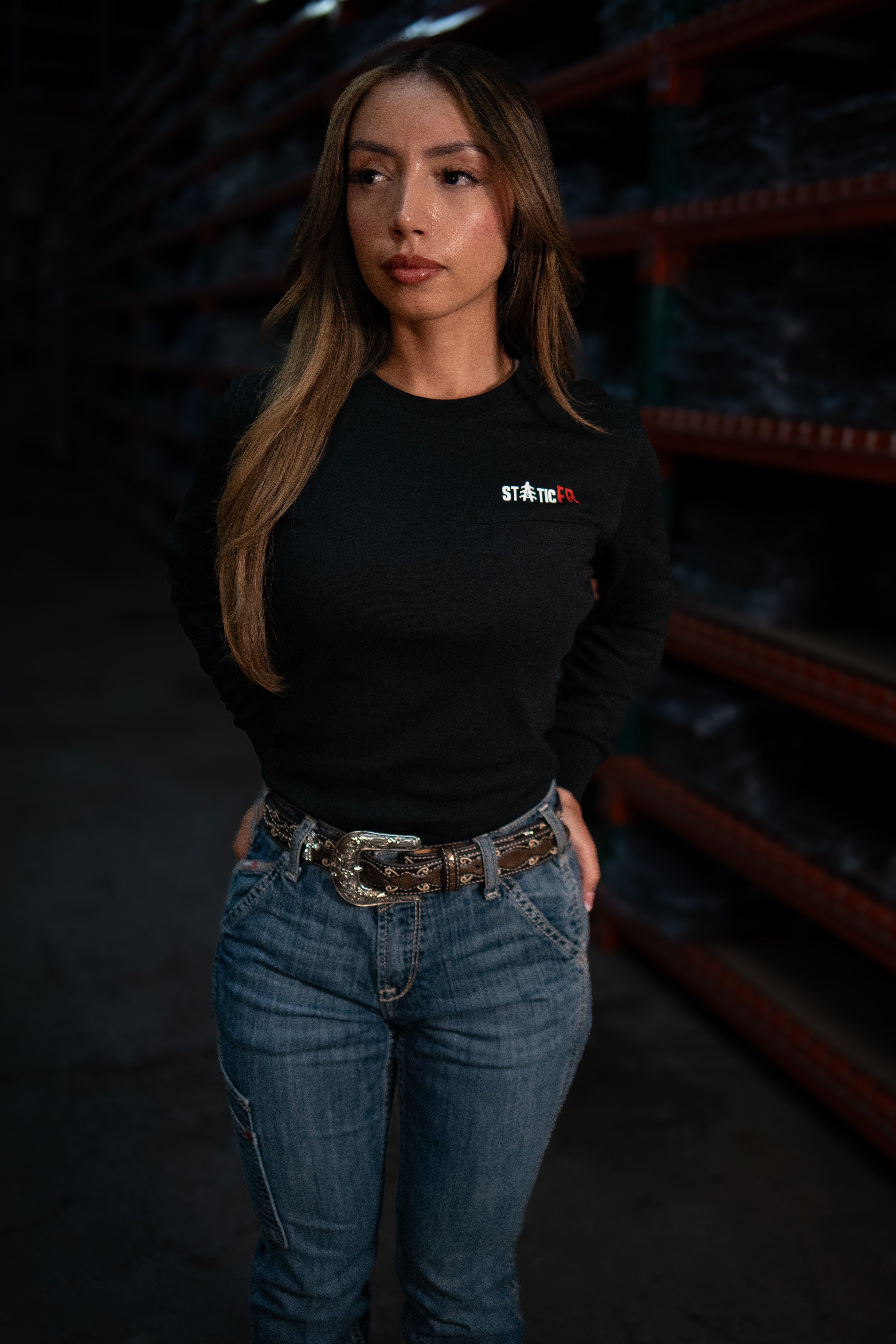 Static FR Women's Flame-Resistant Crew Neck Work Shirt - Black