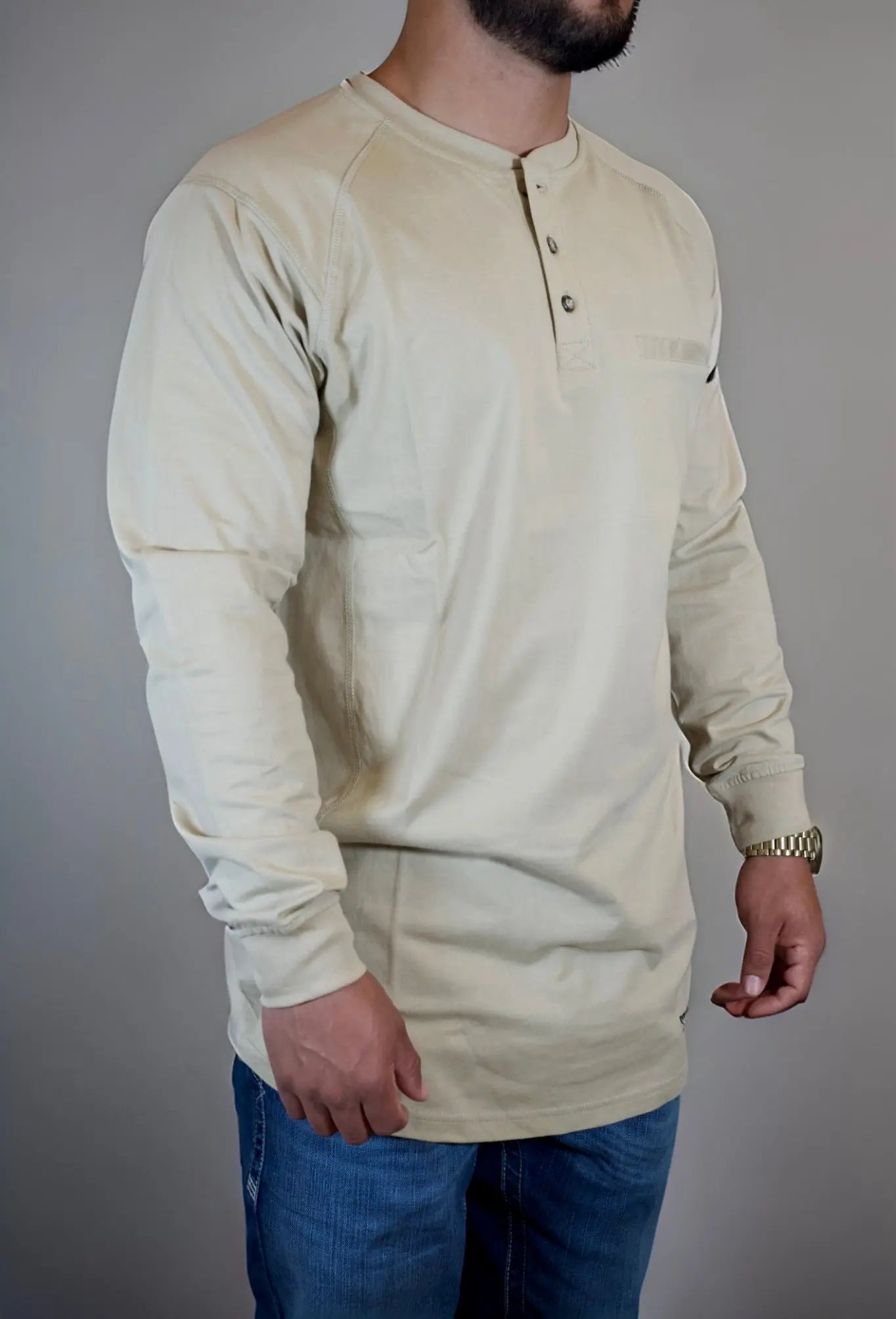 Static FR Flame-Resistant Shirt 3-Button Henley - Tan-Safety Glasses USA-5