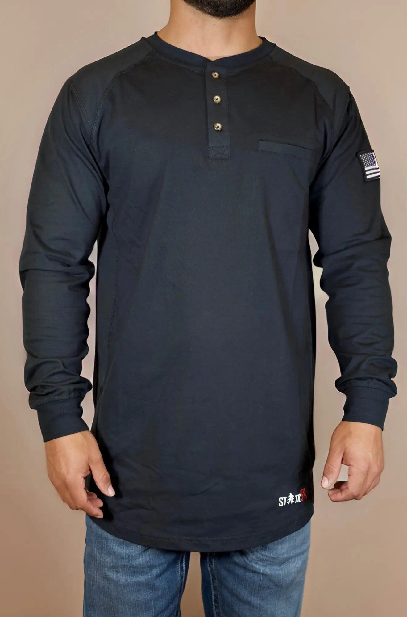 Static FR Flame-Resistant Shirt 3-Button Henley - Black-Safety Glasses USA-1