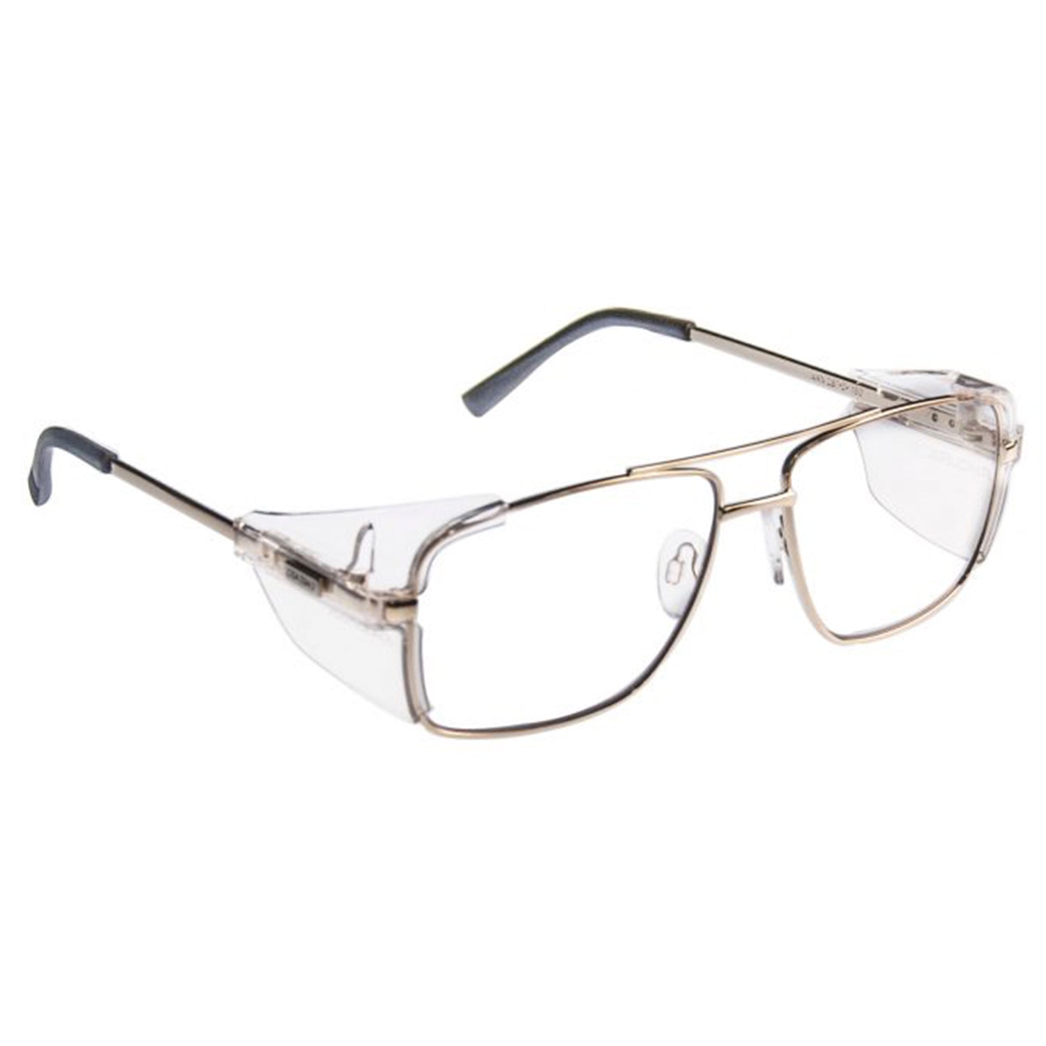 ArmouRx 3000P gold metal prescription safety glasses with clear permanent side shields.