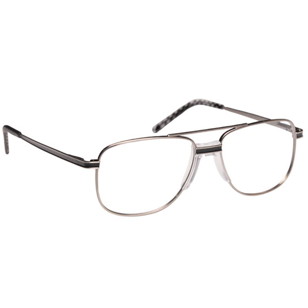 ArmouRx 7007 men's pewter metal full-rim prescription safety glasses, 52mm, with clear lenses.