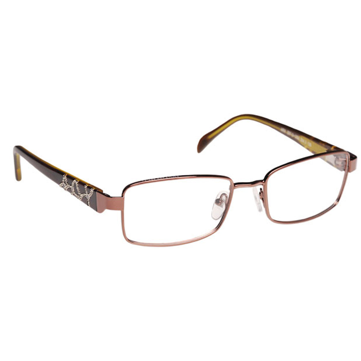 ArmouRx 7008 brown metal full-rim prescription safety glasses with rectangle lenses and patterned temples.