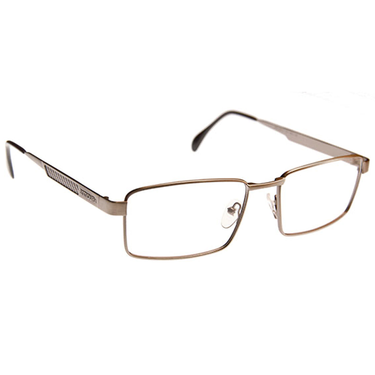 ArmouRx 7401 men's pewter metal full-rim rectangular prescription safety glasses, size 56-18-140.